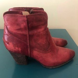 Frye red ankle boots